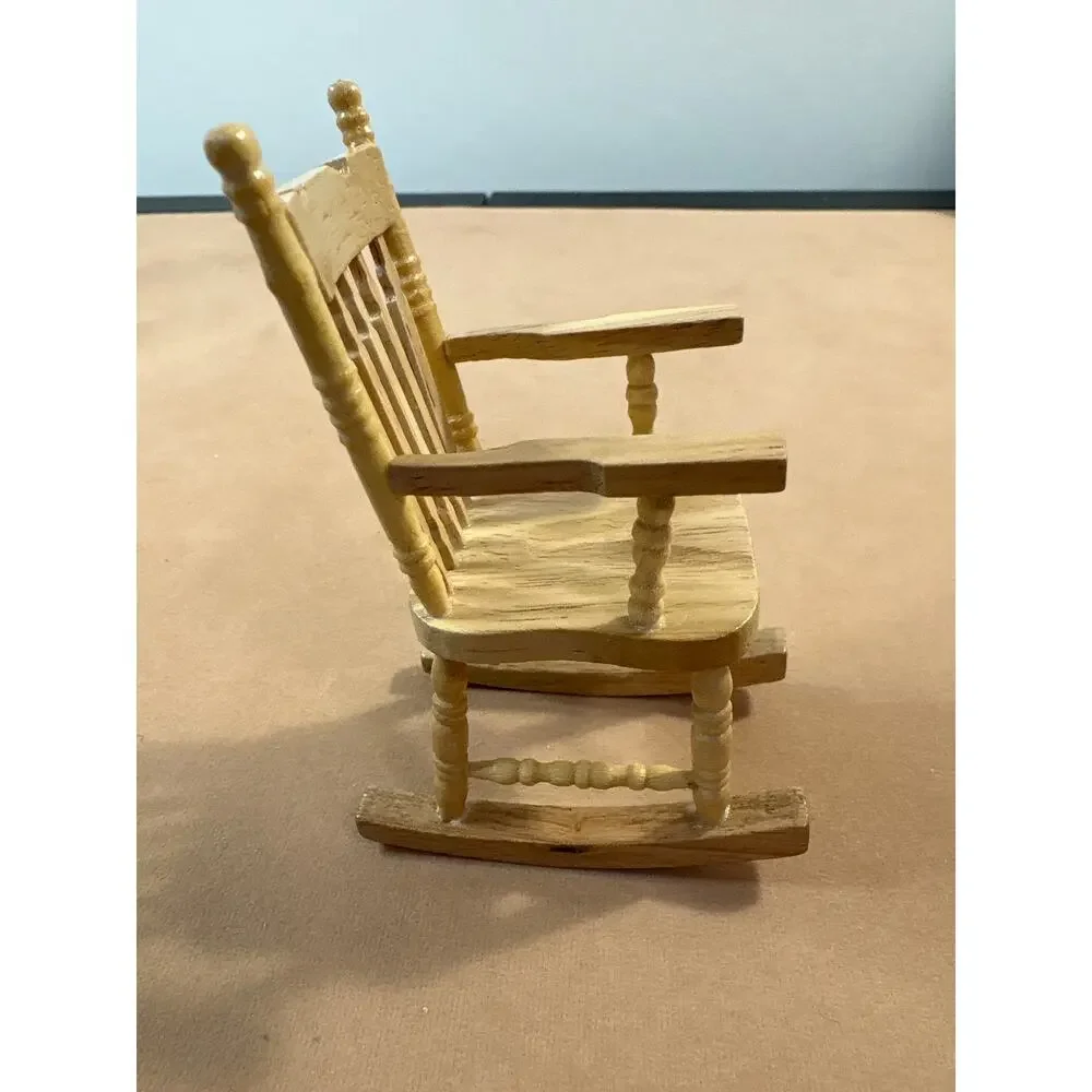 Miniature Dollhouse UNFINISHED Wood Furniture Hutch Table Rocking Chair 1:12
